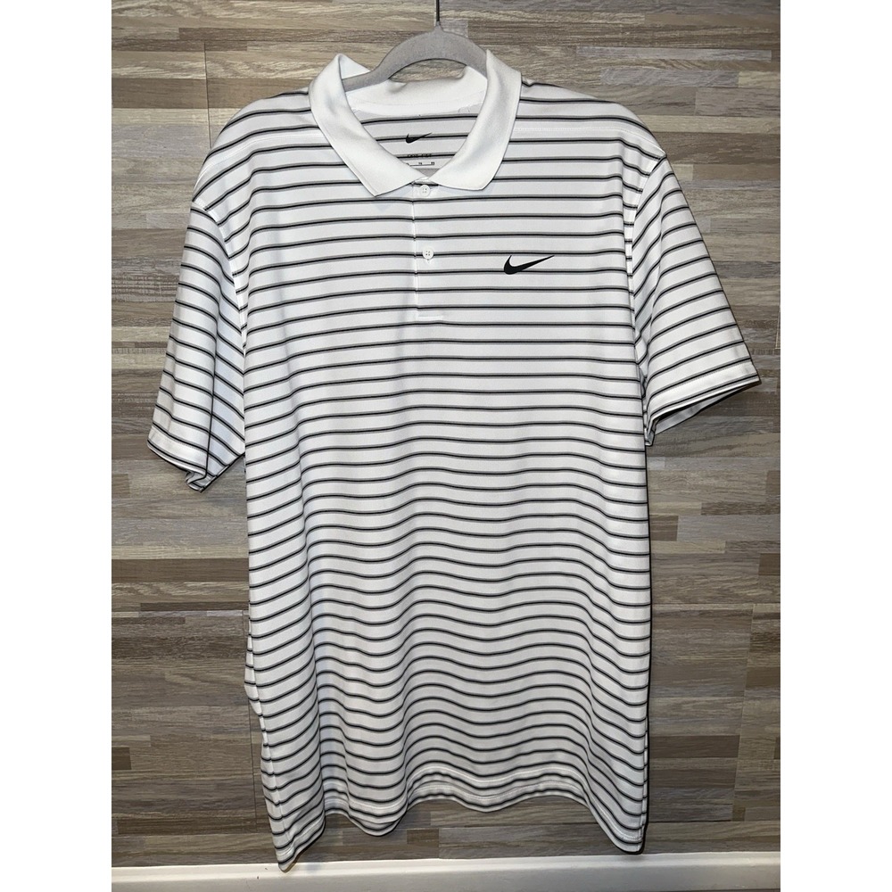 Nike Golf Men's Size XL White and Black Striped Short Sleeve Polo Shirt #L